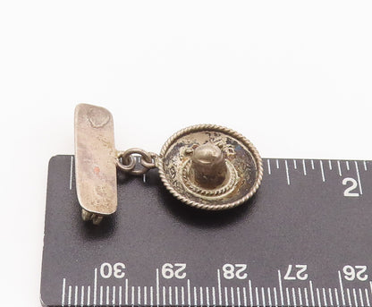 925 Sterling Silver Vintage Brooch Pin MEXICO Rope Carved Cowboy Hat  BP10695