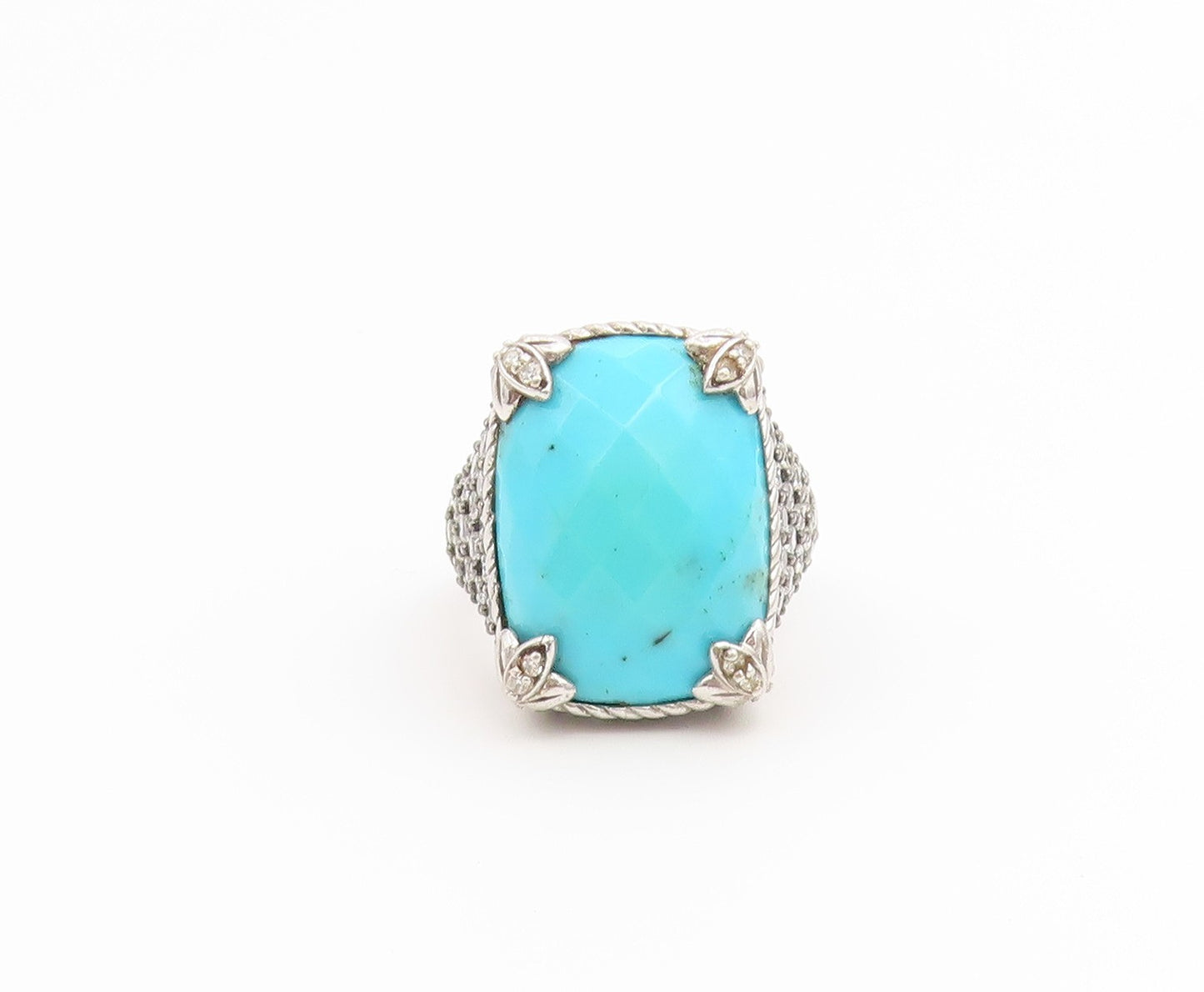 925 Sterling Silver Vintage Ring JUDITH RIPKA Turquoise & CZ Band  Sz 7  RG36693