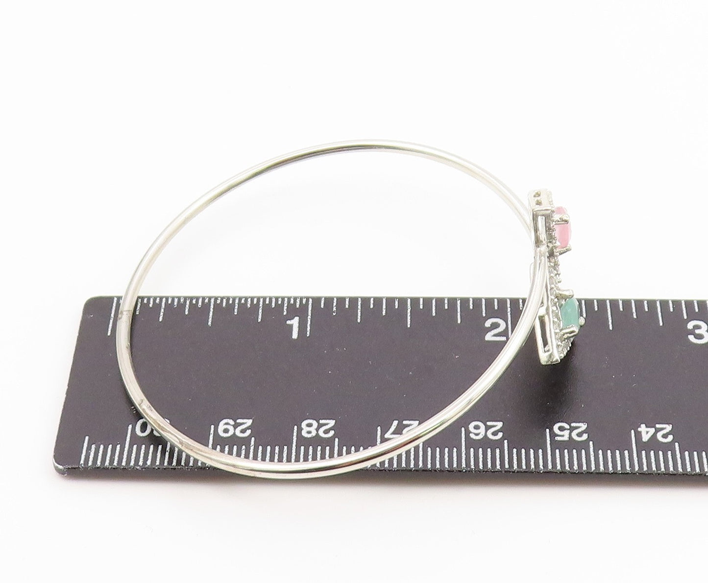 925 Silver  Vintage Dainty Tourmaline & Topaz Triangle Bypass Bracelet  BT9773