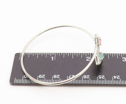 925 Silver  Vintage Dainty Tourmaline & Topaz Triangle Bypass Bracelet  BT9773