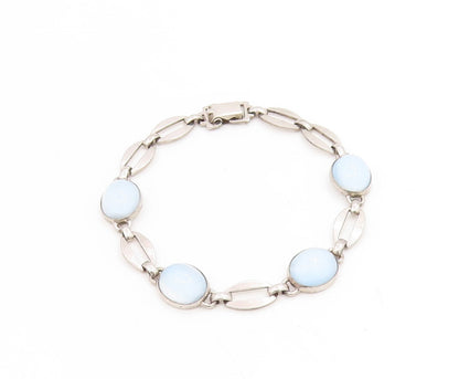 925 Sterling Silver Vintage Bracelet Cabochon Cat Eye Elegant Link  BT11753
