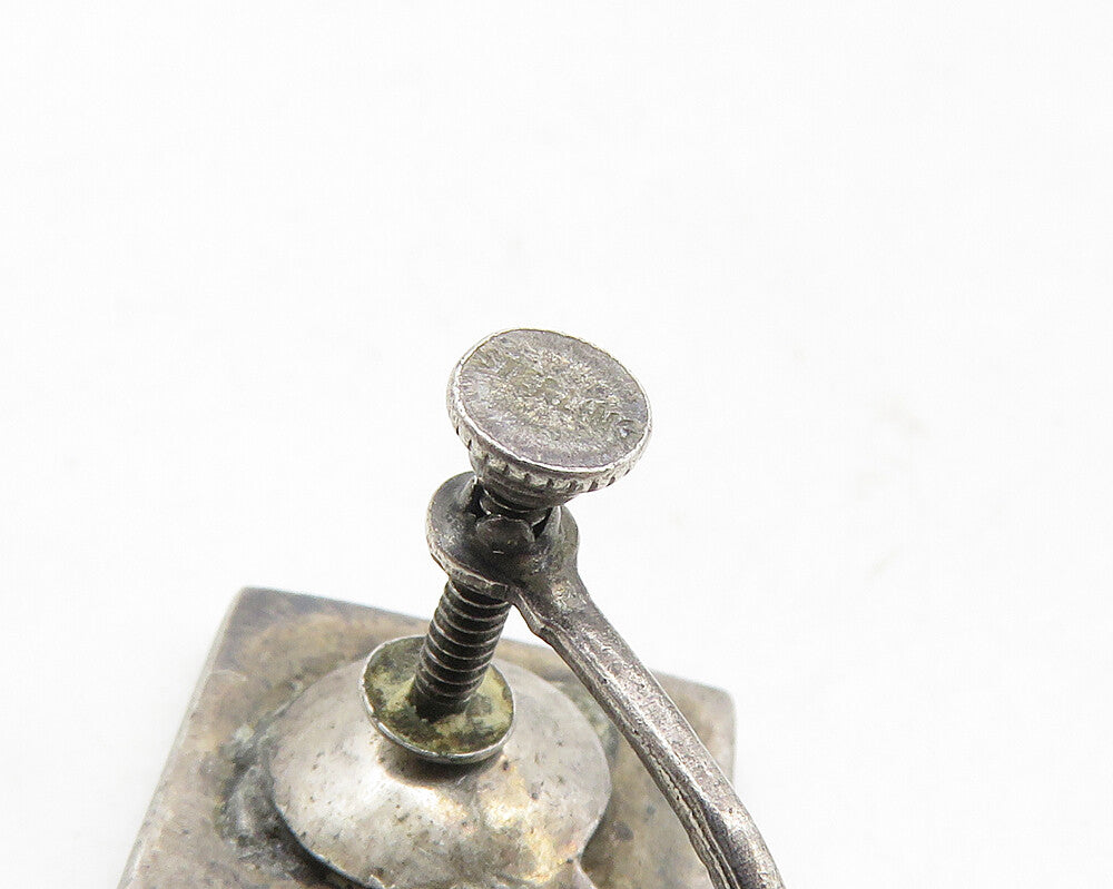 925 Sterling Silver  Vintage Oxidized Design Square Non Pierce Earrings  EG5197