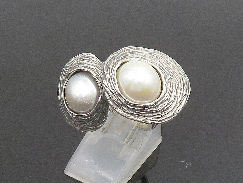 HAGIT GORALI 925 Silver  Vintage Double Fresh Water Pearl Ring Sz 8  RG25317