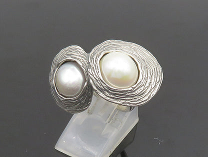 HAGIT GORALI 925 Silver  Vintage Double Fresh Water Pearl Ring Sz 8  RG25317