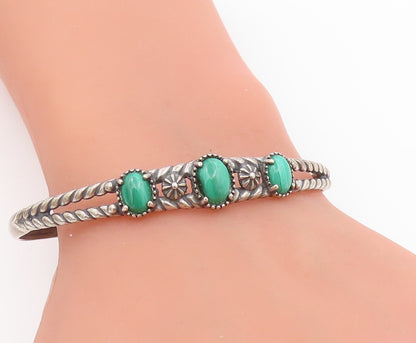 925 Sterling Silver Vintage Bracelet CAROLYN POLLACK Malachite Cuff  BT11766