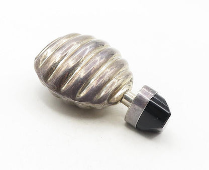 925 Sterling Silver  Vintage Black Onyx Fluted Screw Top Bottle (OPENS) TR1606