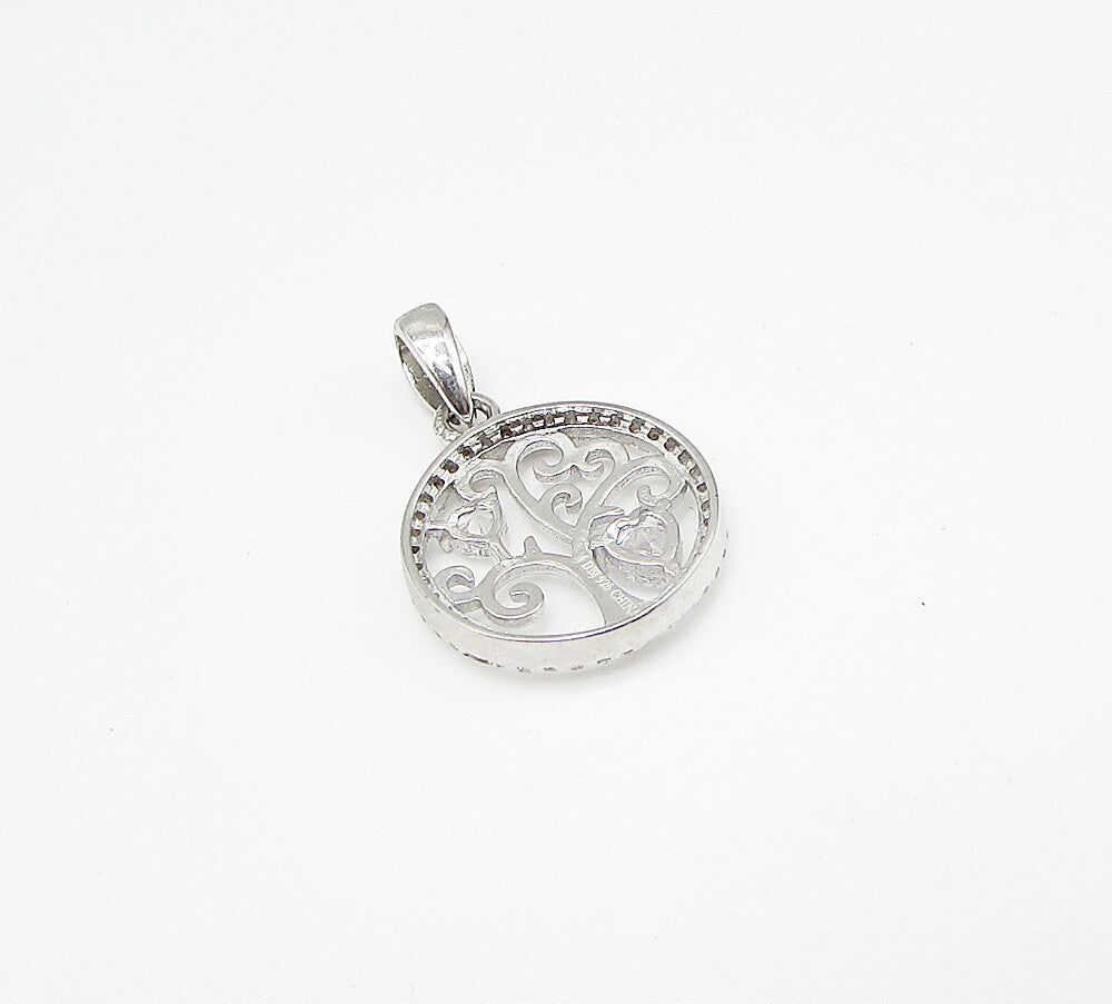 925 Sterling Silver  White Cubic Zirconia Love Heart Tree Drop Pendant  PT1734