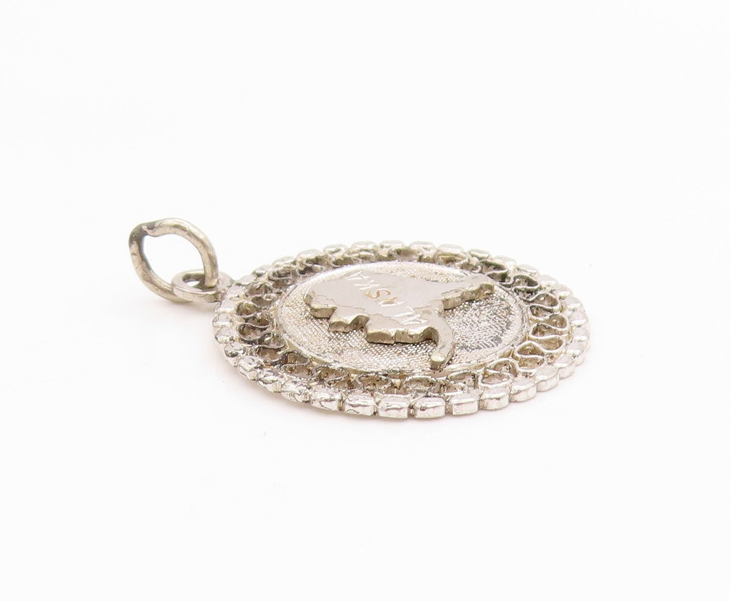 925 Sterling Silver Vintage Pendant Antique Cutout Alaska Map Charm  PT24538