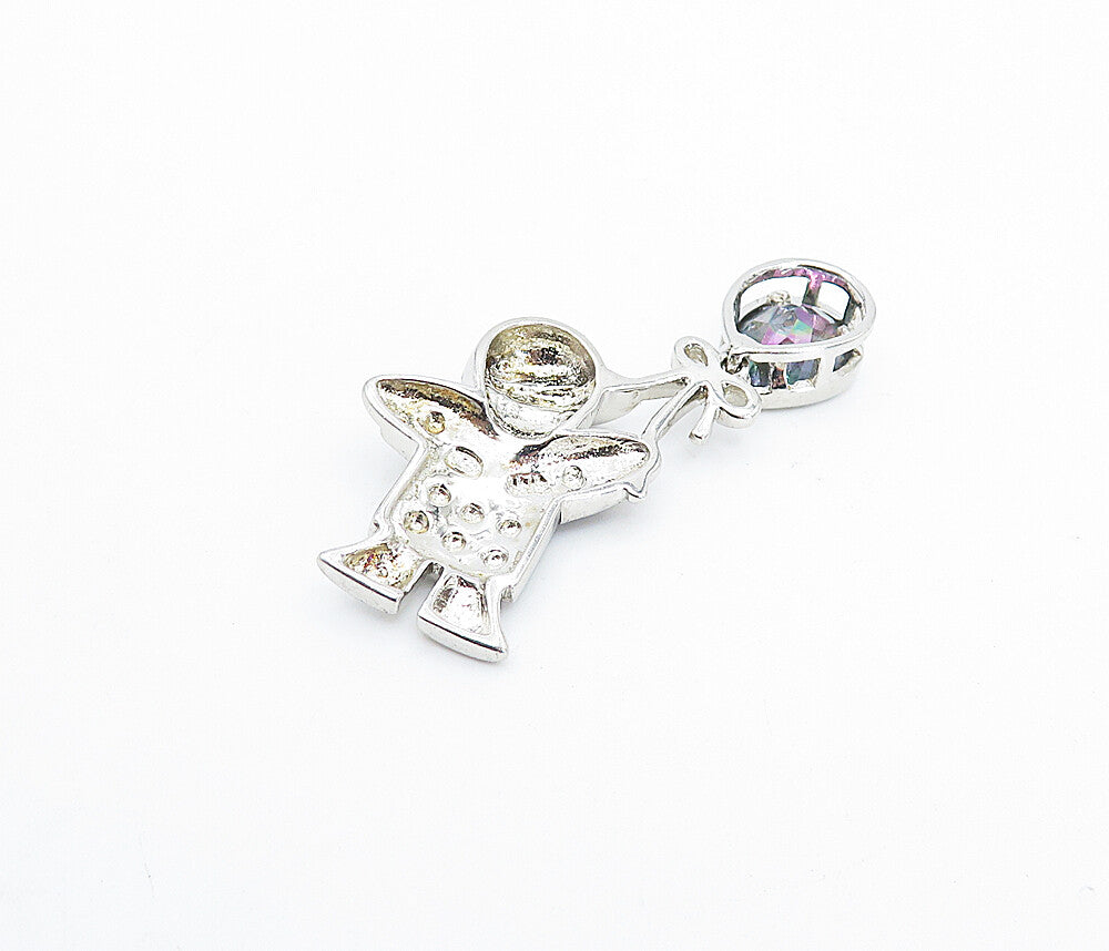 925 Sterling Silver  Shiny Mystic Topaz Boy Holding Balloon Pendant  PT2762