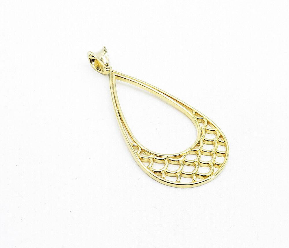 925 Sterling Silver  Polished Gold Plated Open Tear Drop Pendant  PT3709