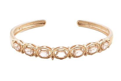 925 Sterling Silver  Prong Set Topaz Rose Gold Plated Cuff Bracelet  BT4886