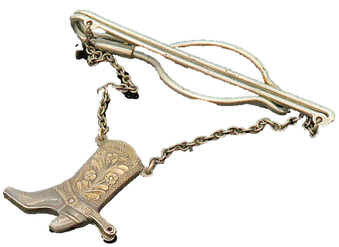 925 Sterling Silver  Vintage Floral Cowboy Boot Charmed Tie Clip  TR2978
