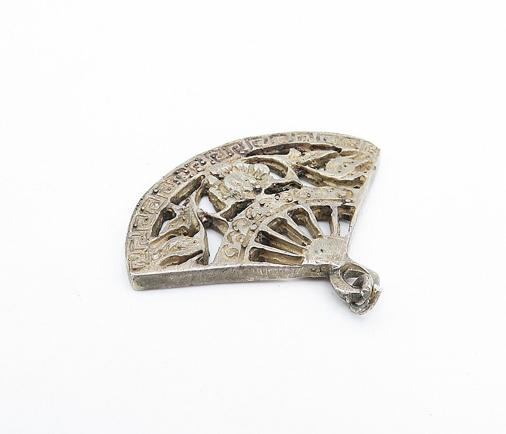 MEXICO 925 Sterling Silver  Vintage Antique Greek Key Fan Pendant  PT2724