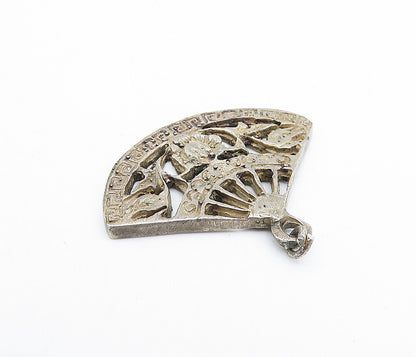 MEXICO 925 Sterling Silver  Vintage Antique Greek Key Fan Pendant  PT2724