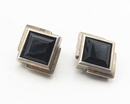 925 Sterling Silver  Vintage Black Hematite Square Non Pierce Earrings  EG6252