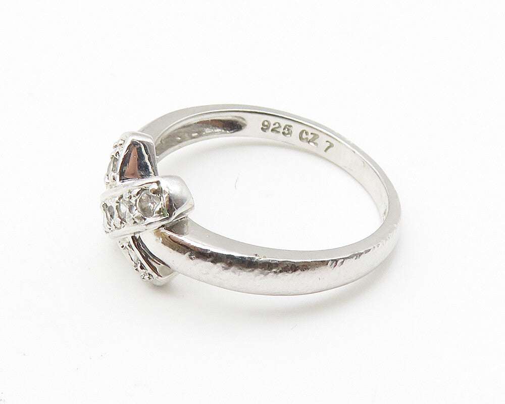 925 Sterling Silver  Shiny Topaz Crossover X Design Band Ring Sz 7  RG10348