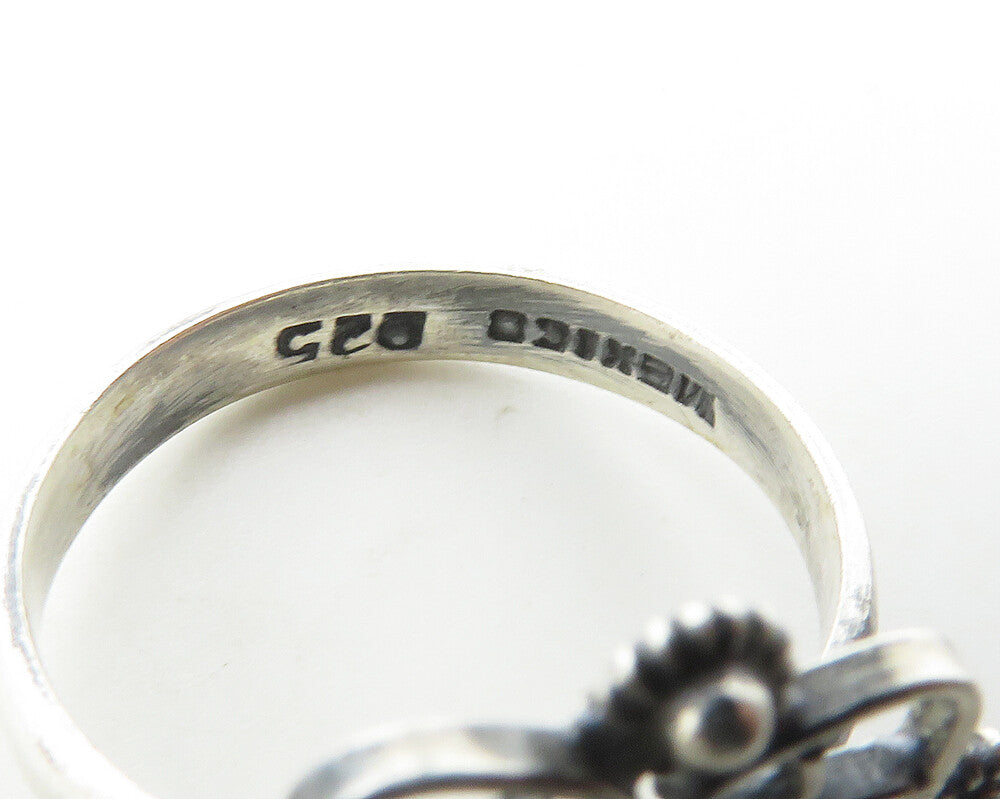 MEXICO 925 Sterling Silver Vintage Swirl Floral Motif Band Ring Sz 7  RG18039