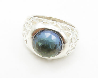 925 Sterling Silver  Cabochon Topaz Shiny Cutout Cocktail Ring Sz 6  RG14137