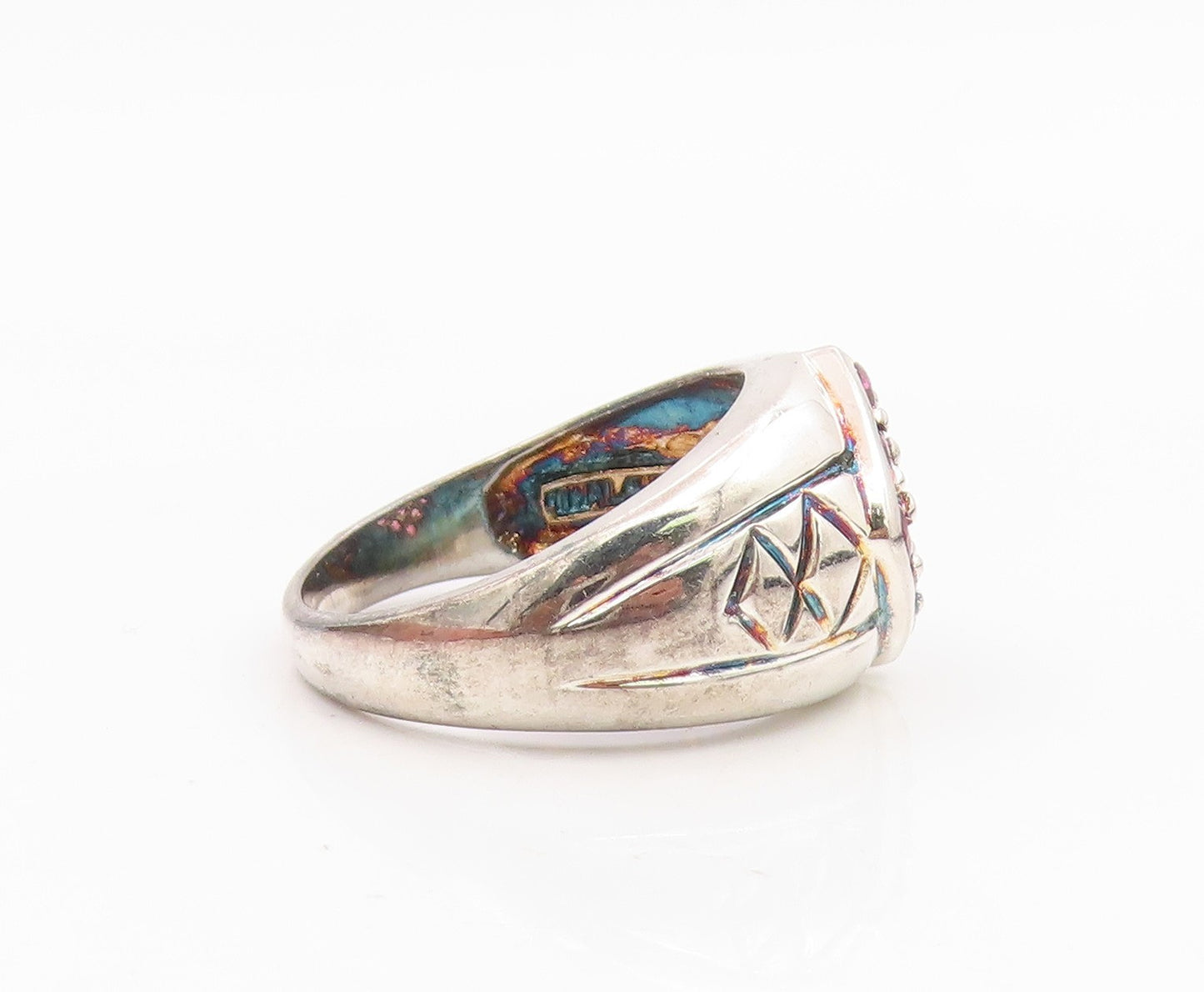 925 Sterling Silver Vintage Ring Round Pink Topaz Statement Band  Sz 10  RG35350