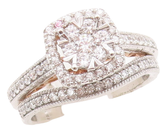 925 Sterling Silver Vintage Ring Designer Princess Cut & CZ Set  Sz 7  RG30739