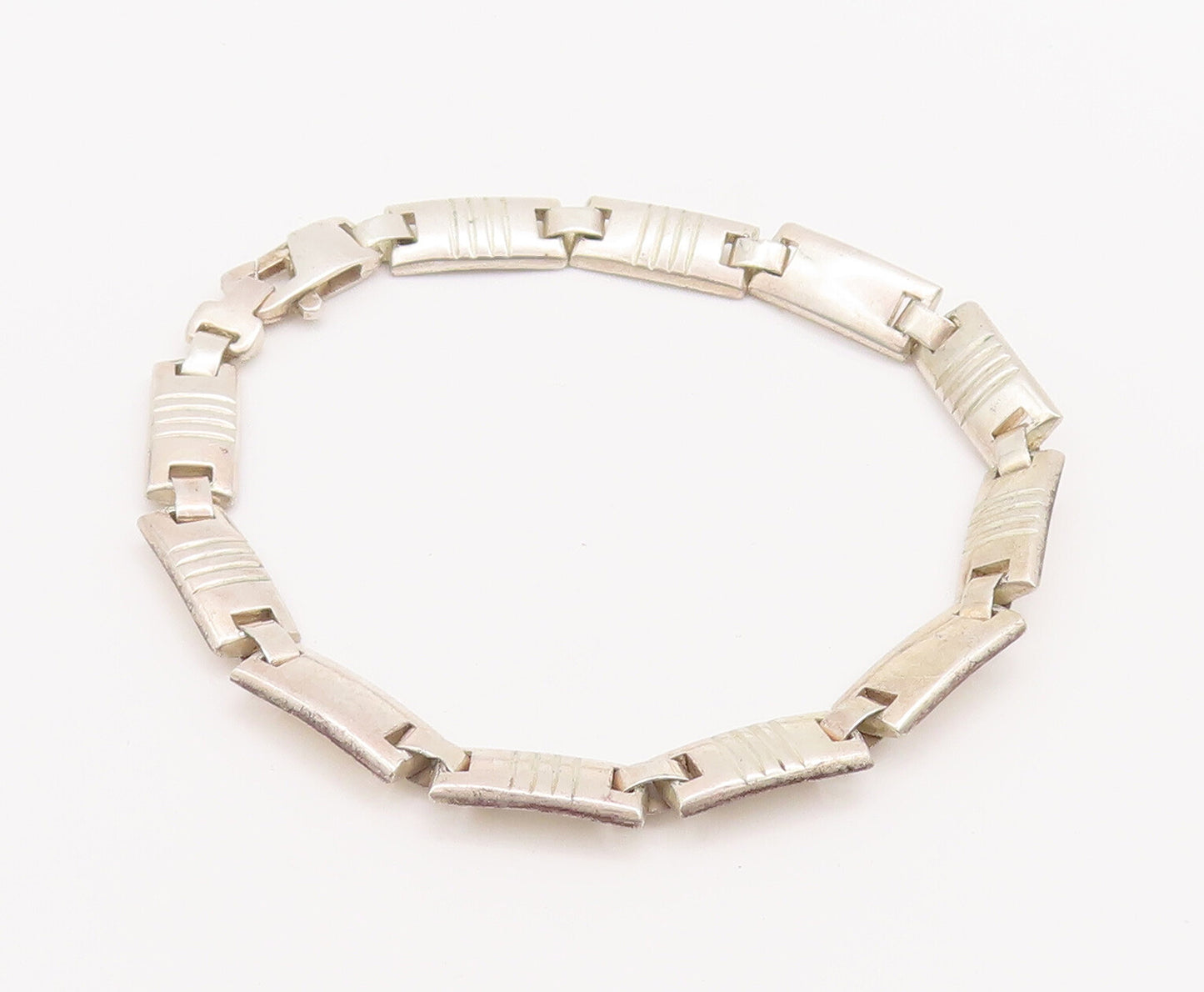 925 Sterling Silver Vintage Bracelet Solid Linked Rectangular Etched  BT10291