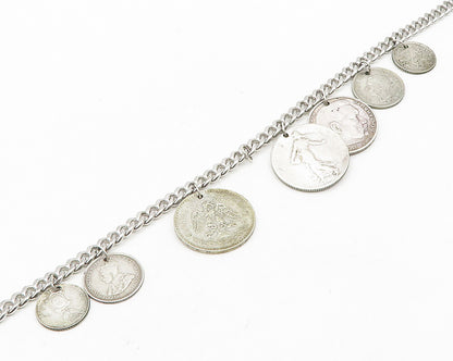 925 Sterling Silver  Vintage Different Countries Coins Chain Necklace  NE2943