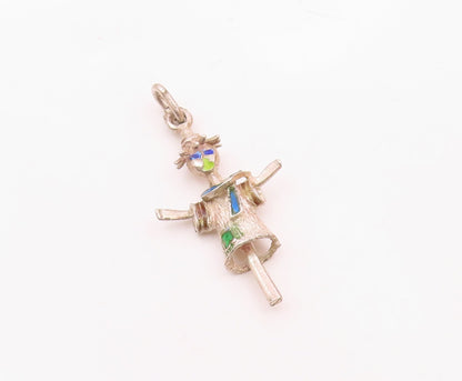 925 Sterling Silver  Vintage Enamel Detail Scarecrow Motif Pendant  PT17059