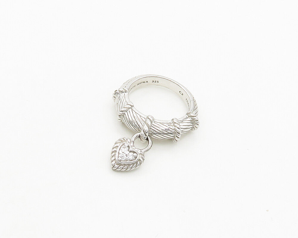 JUDITH RIPKA 925 Silver  Vintage Topaz Love Heart Band Ring Sz 6  RG19602