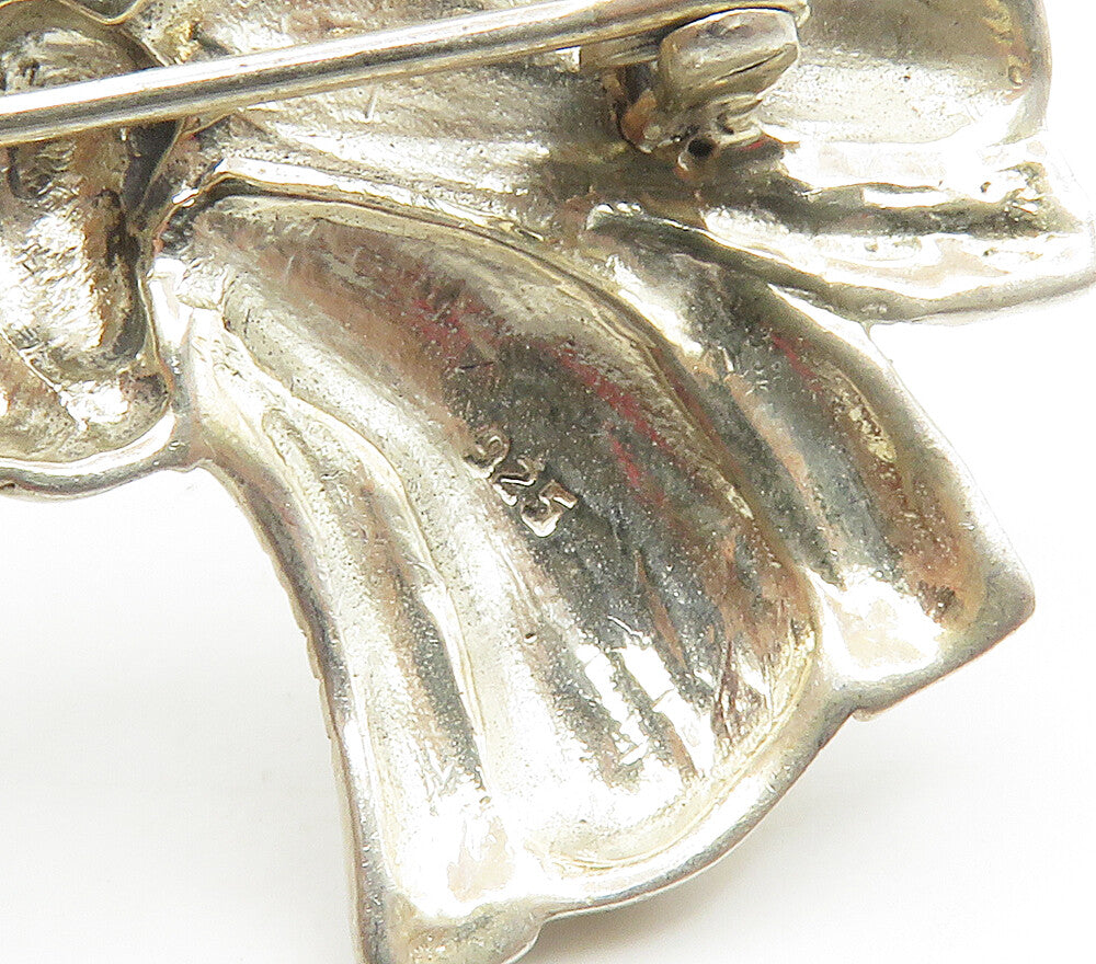 925 Sterling Silver  Vintage Floral Vine Bow Tied Ribbon Brooch Pin  BP6017