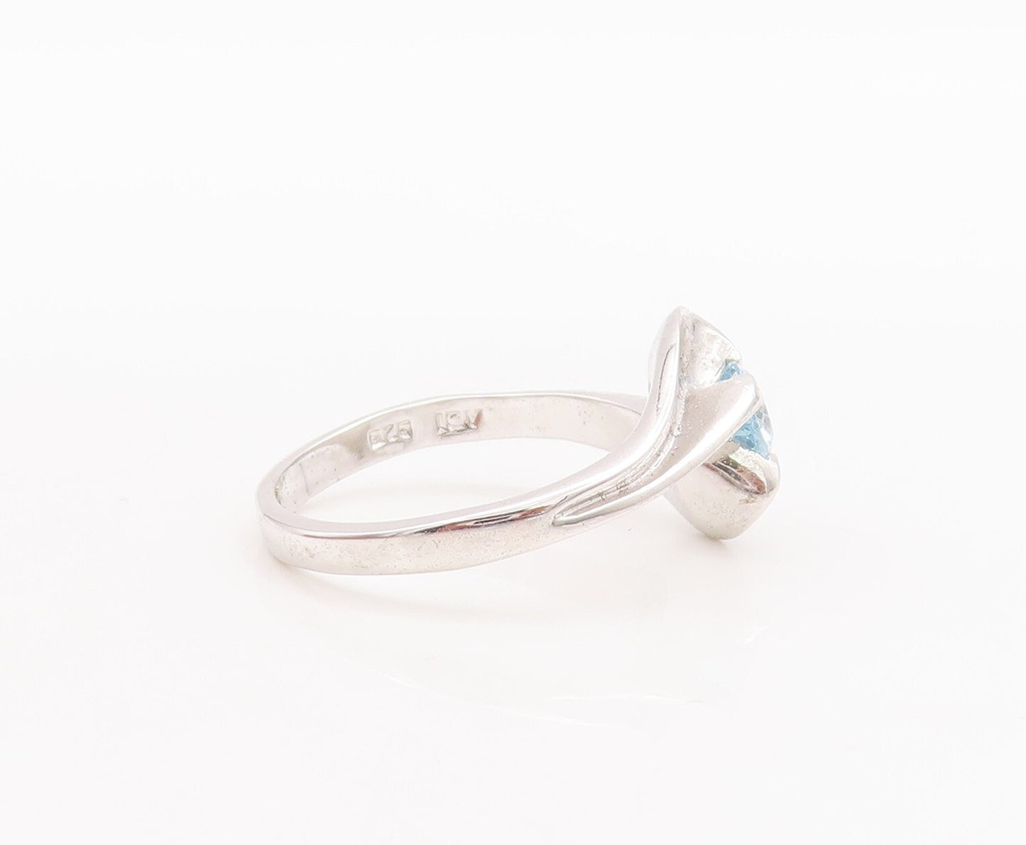 925 Sterling Silver Vintage Ring Modernist Design Carved Blue CZ Sz 7.5  RG29709