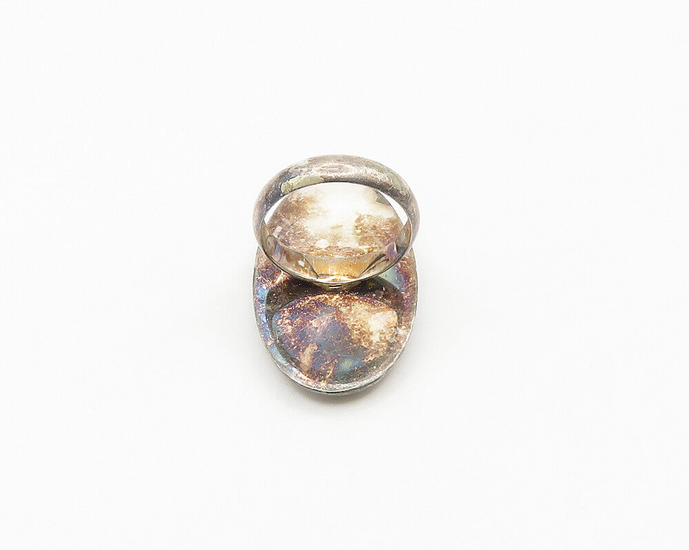 925 Silver  Vintage Diamond Cut Floral Pattern Statement Ring Sz 6  RG17754