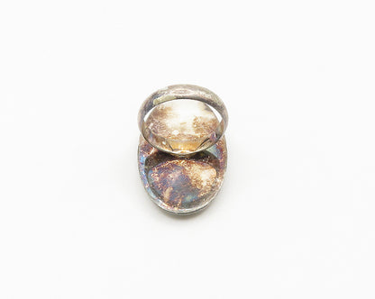 925 Silver  Vintage Diamond Cut Floral Pattern Statement Ring Sz 6  RG17754