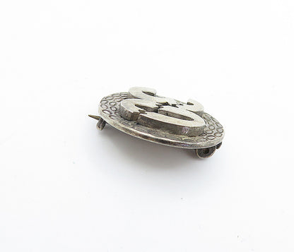 925 Sterling Silver  Vintage Dark Tone Etched Detail 30 Brooch Pin  BP1275