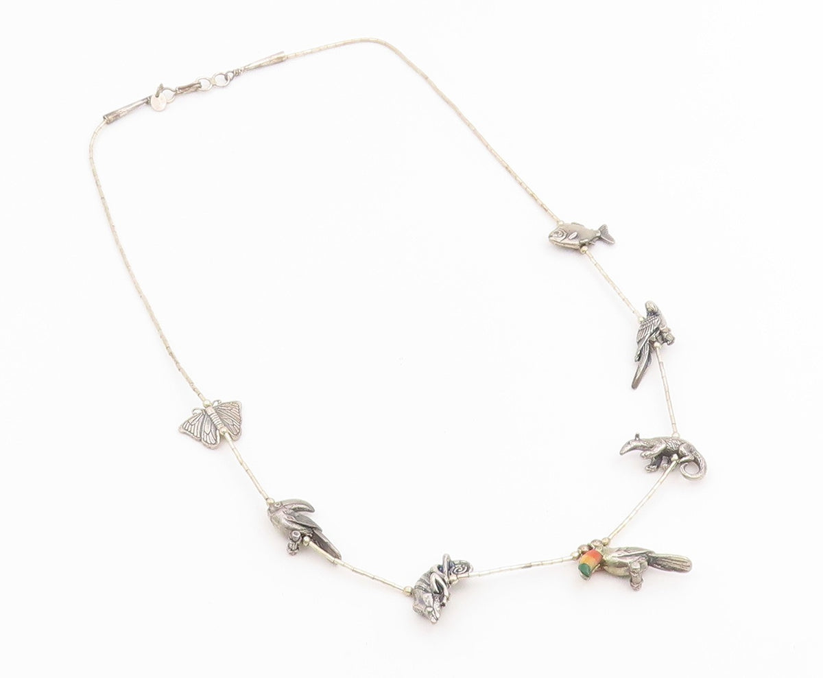 925 Sterling Silver Vintage Necklace SOUTHWESTERN Gemstone Animal Fetish  NE4909