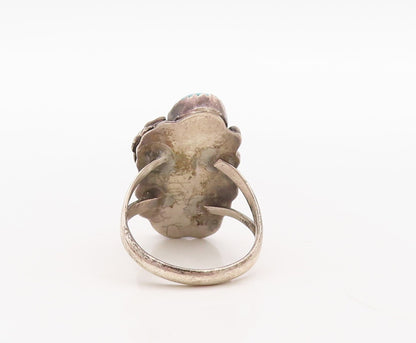 925 Sterling Silver Vintage Ring NAVAJO ZUNI Floral Turquoise  Sz 7  RG31409
