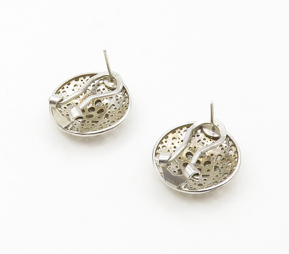 925 Silver  Vintage Cubic Zirconia Floral Star Two Tone Drop Earrings  EG8556