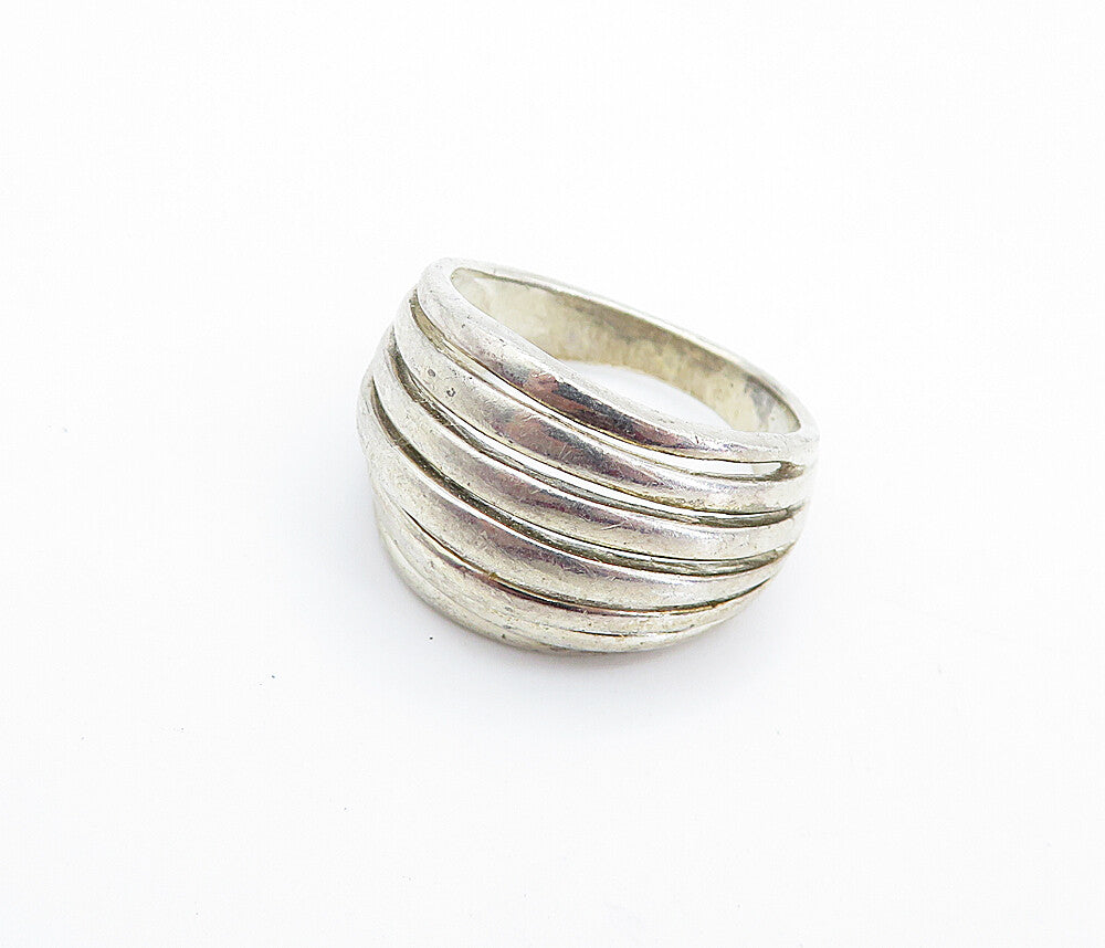 925 Sterling Silver  Vintage Shiny Ribbed Dome Design Band Ring Sz 9  RG5865