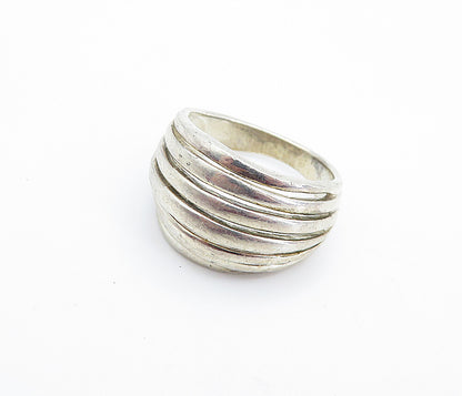 925 Sterling Silver  Vintage Shiny Ribbed Dome Design Band Ring Sz 9  RG5865