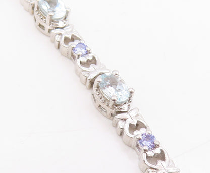 925 Sterling Silver Vintage Pendant Tanzanite & Topaz Floral Choker  PT25330