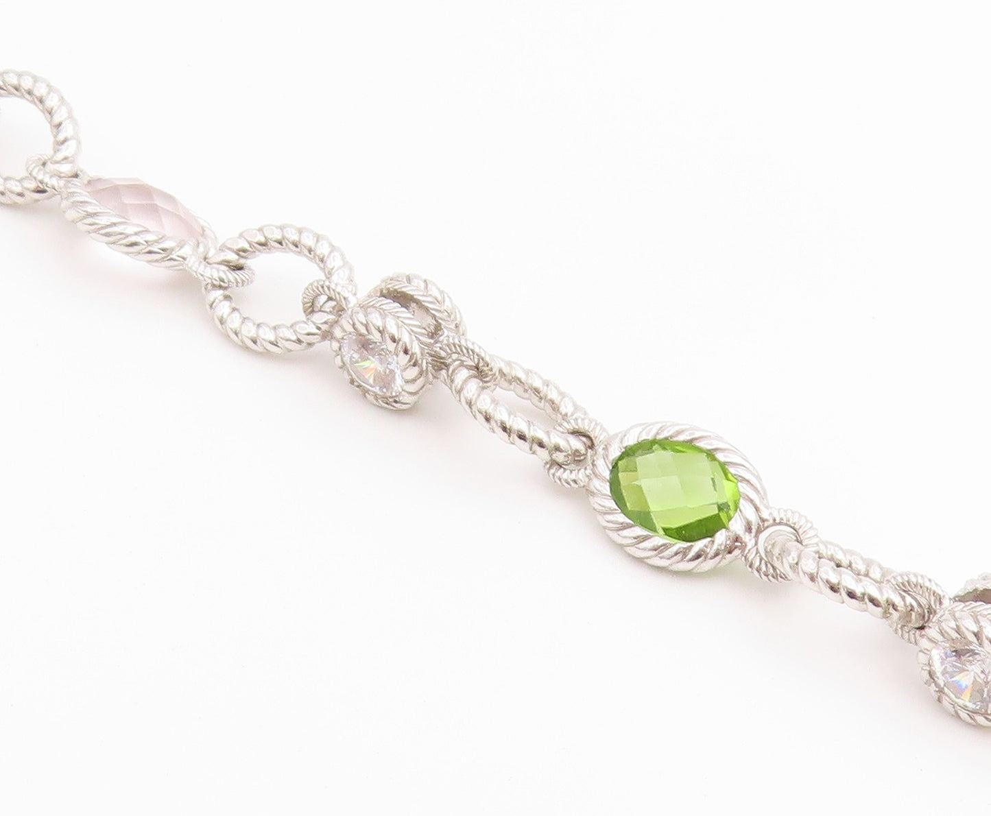 925 Sterling Silver Vintage Bracelet JUDITH RIPKA Multi Gemstone Chain  BT12224