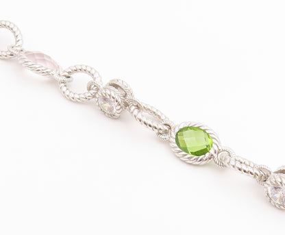 925 Sterling Silver Vintage Bracelet JUDITH RIPKA Multi Gemstone Chain  BT12224