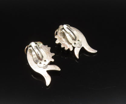 925 Sterling Silver Vintage Two Tone Modernist Onyx Clip Back Earrings EG12225