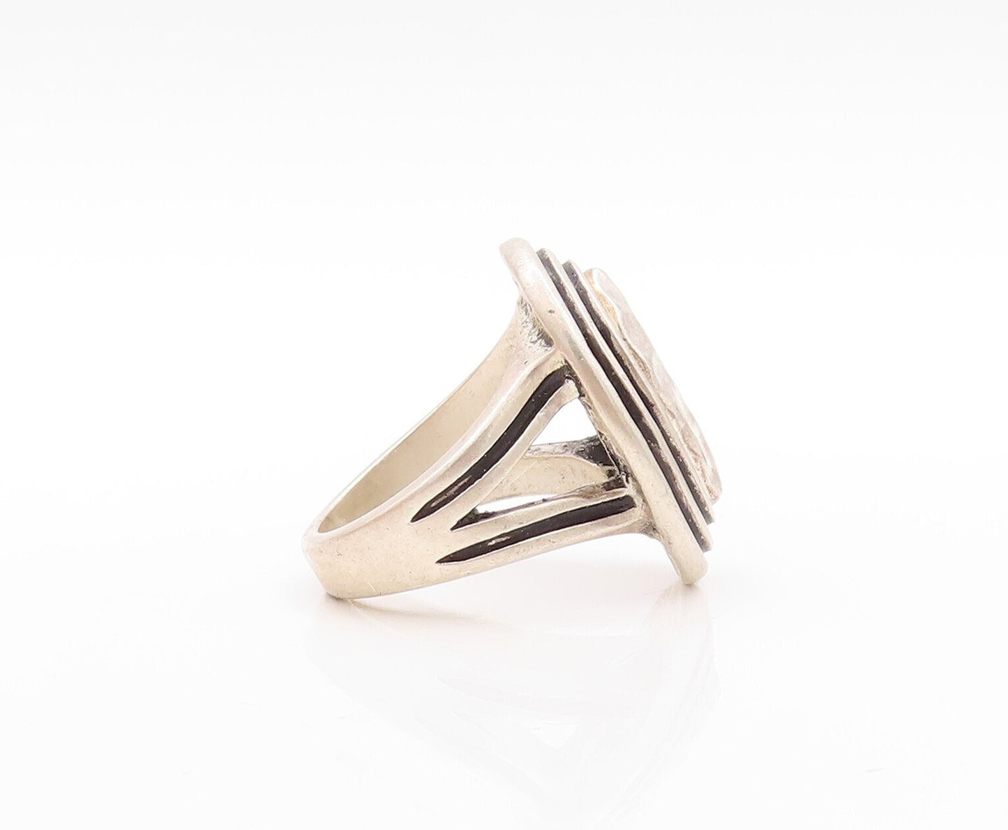 925 Sterling Silver Vintage Ring Designer Framed Brutalist Design Sz 10  RG31455