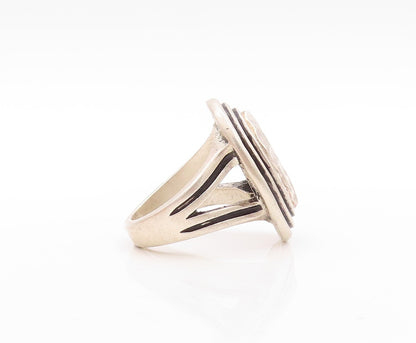 925 Sterling Silver Vintage Ring Designer Framed Brutalist Design Sz 10  RG31455