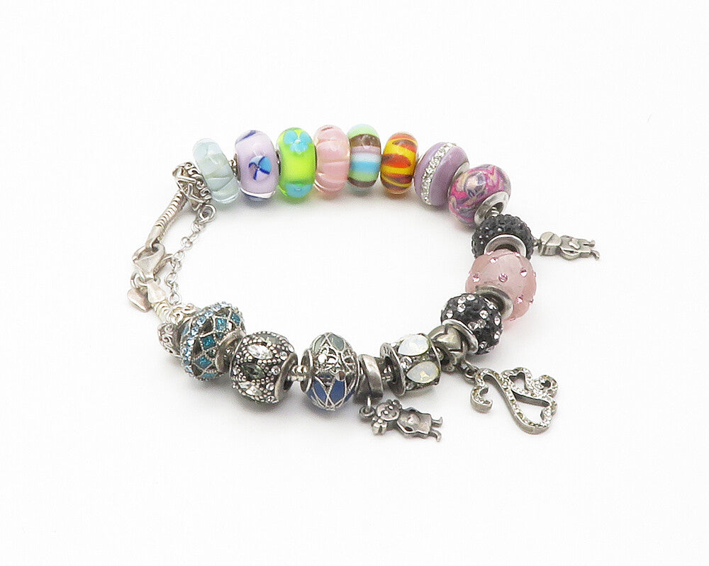 925 Sterling Silver Cubic Zirconia & Multi Stone Beaded Bracelet BT5647