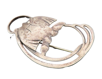 DESIGNER 925 Silver  Vintage Antique Swimming Ocean Fish Brooch Pin  BP10220