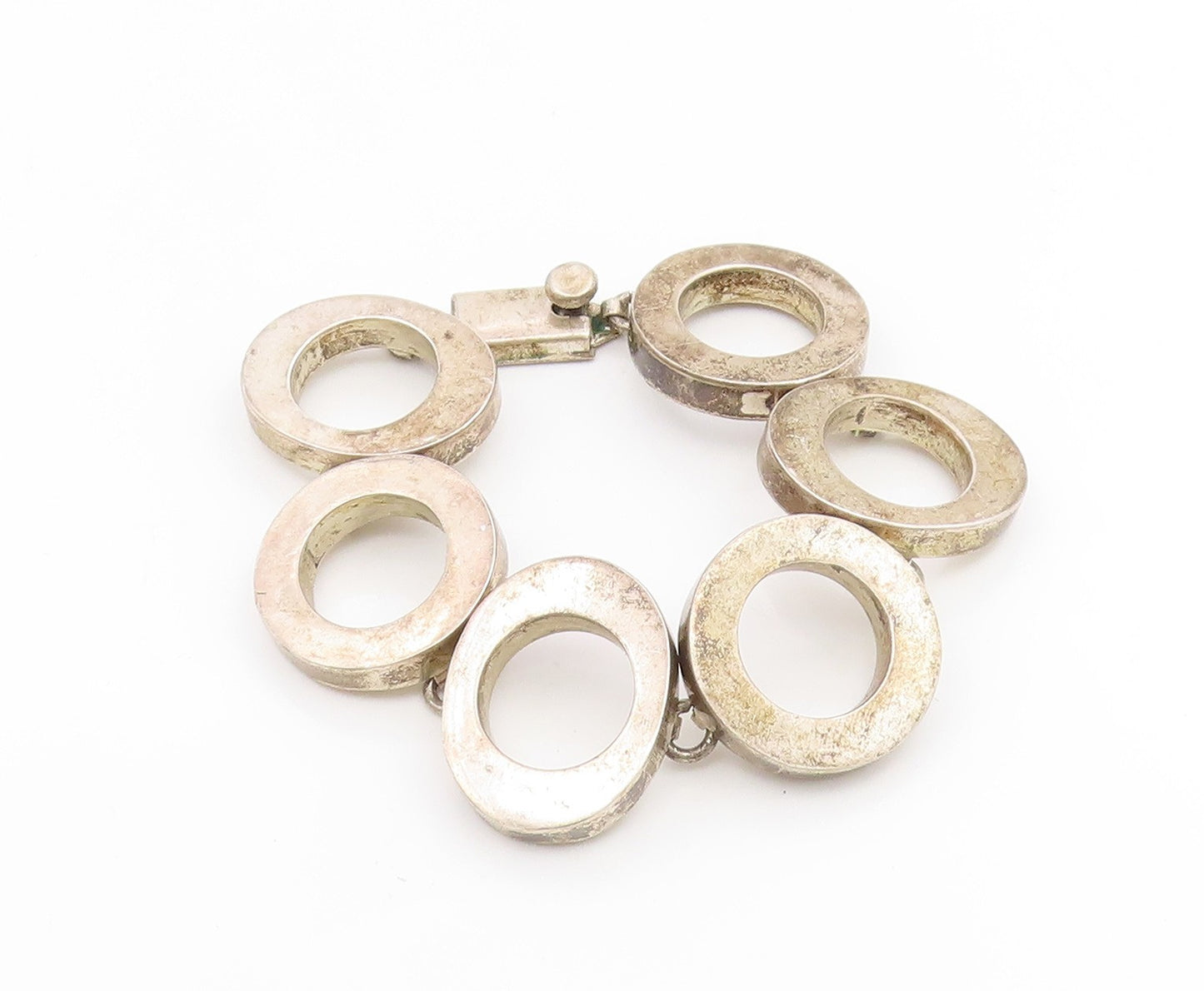 925 Sterling Silver Vintage Bracelet MEXICO Chunky Geometric Circle Link BT11920