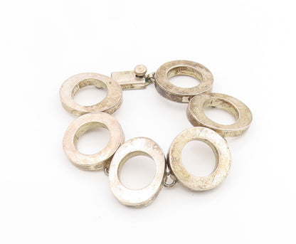 925 Sterling Silver Vintage Bracelet MEXICO Chunky Geometric Circle Link BT11920