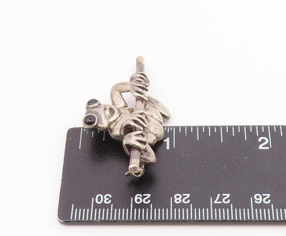 925 Sterling Silver  Vintage Black Onyx Eyes Frog Motif Brooch Pin  BP7899