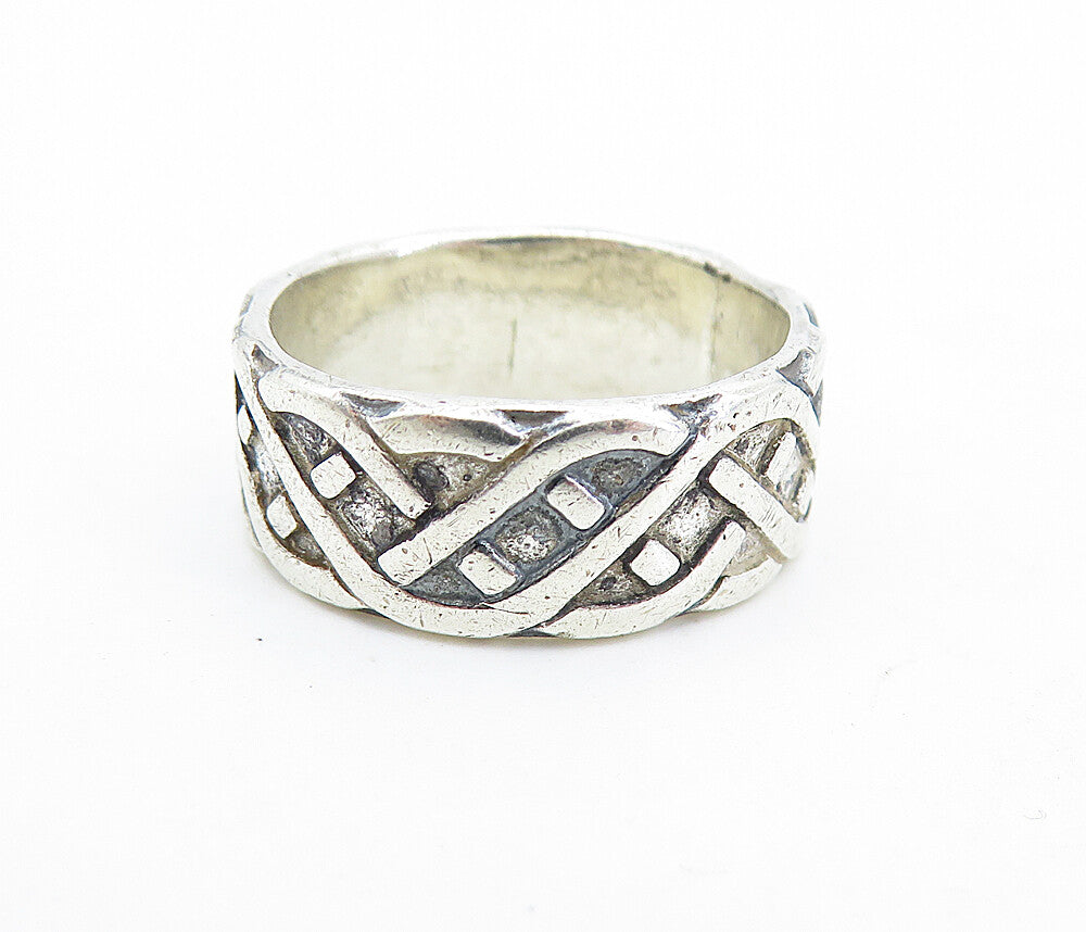 MEXICO 925 Sterling Silver  Vintage Celtic Knot Detail Band Ring Sz 6.5 RG6394
